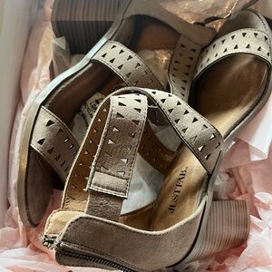 JustFab Tan Sandals with Perforated Design BRAND NEW